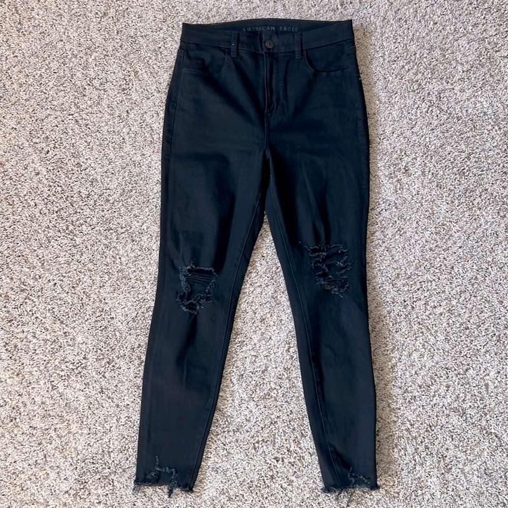 American Eagle The Dream Jean Black Distressed Skinny Jeans - Size 8